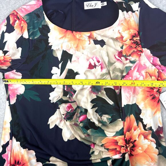 Eliza J Dress Womens 14W Blue Floral Bodycon Ruched Side Sheath Mother Bride - Picture 11 of 16